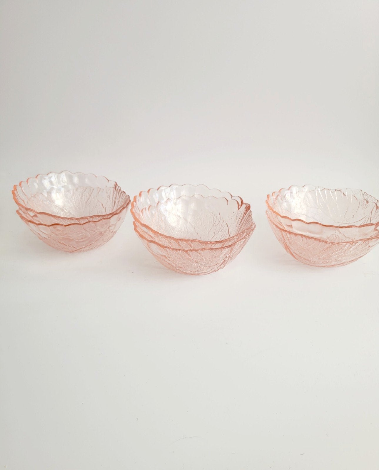 izgs 6 Prachtige Franse schaaltjes Roze glas Rosaline leaf, Ophalen of Verzenden