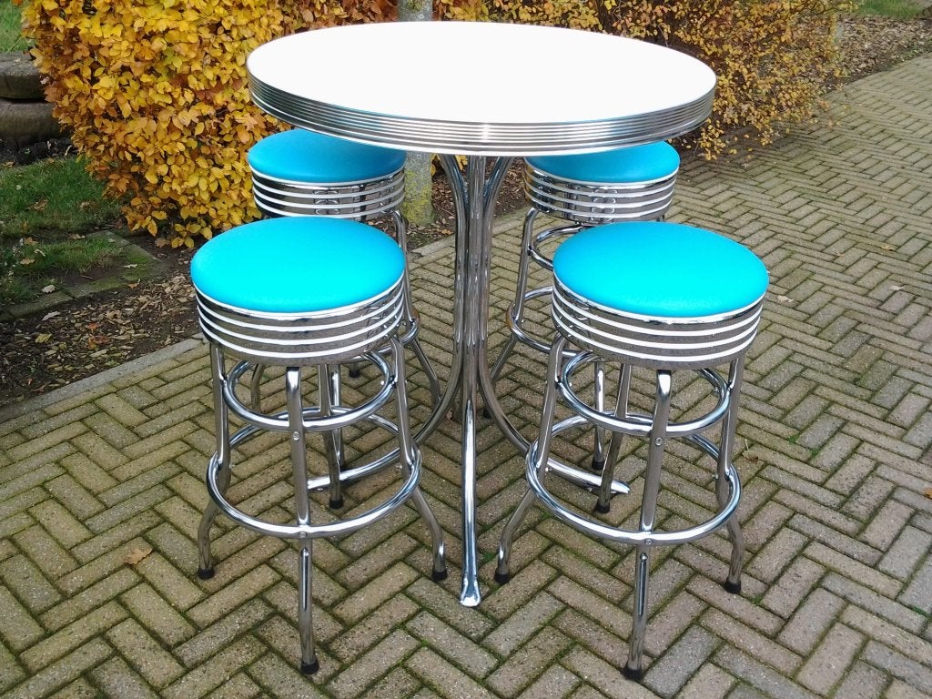 4 Amerikaanse barkrukken bartafel Bel Air sixties fifties, Huis en Inrichting, Ophalen, 60 tot 90 cm, Met voetsteun, Zo goed als nieuw