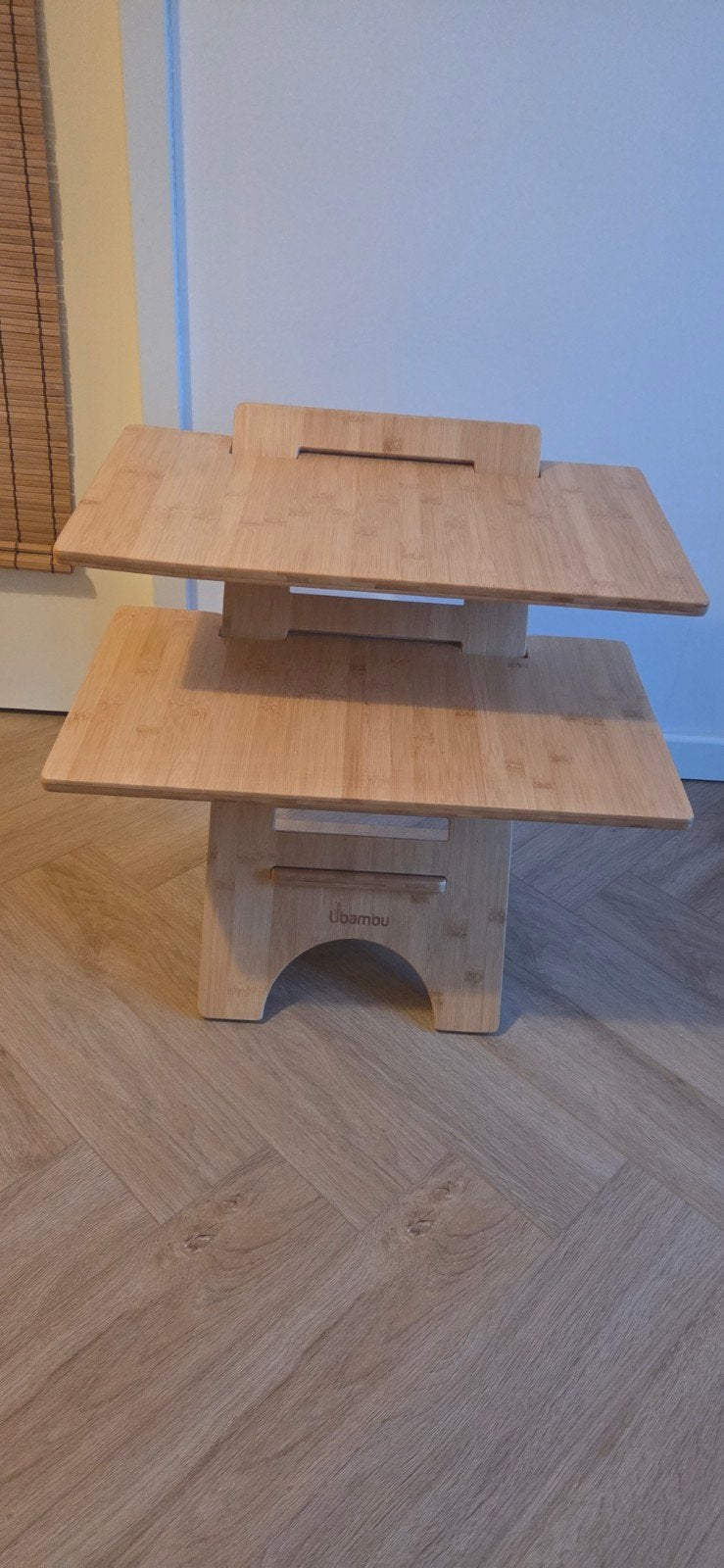 Ubambu Stand - Ergonomisch Bamboe standing desk, Huis en Inrichting, Gebruikt, Scandinavisch, Hout, In hoogte verstelbaar