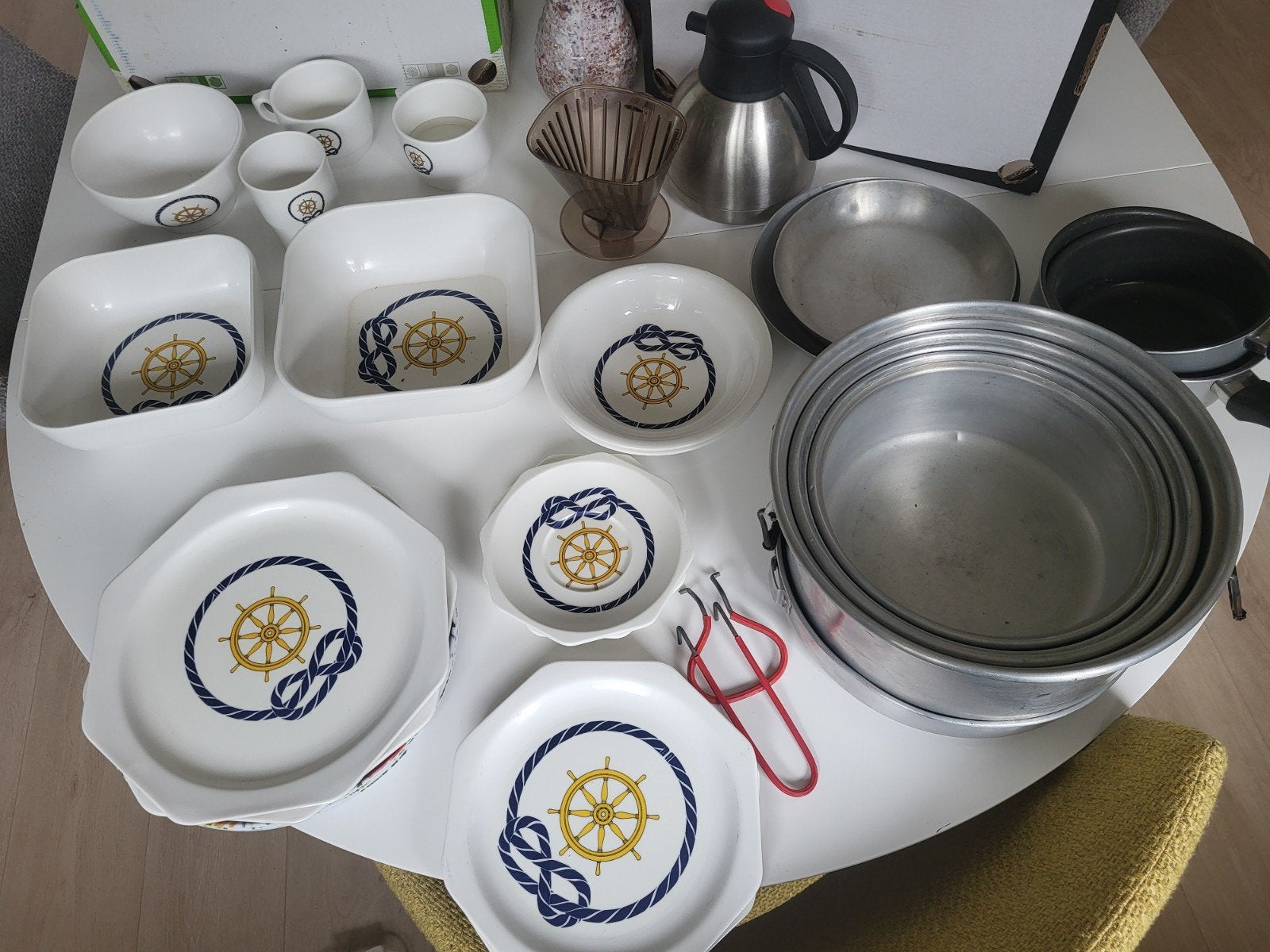 vintige  Servies met maritiem thema - borden, kommen, kopje, Ophalen of Verzenden, Zo goed als nieuw, Porselein, Overige stijlen