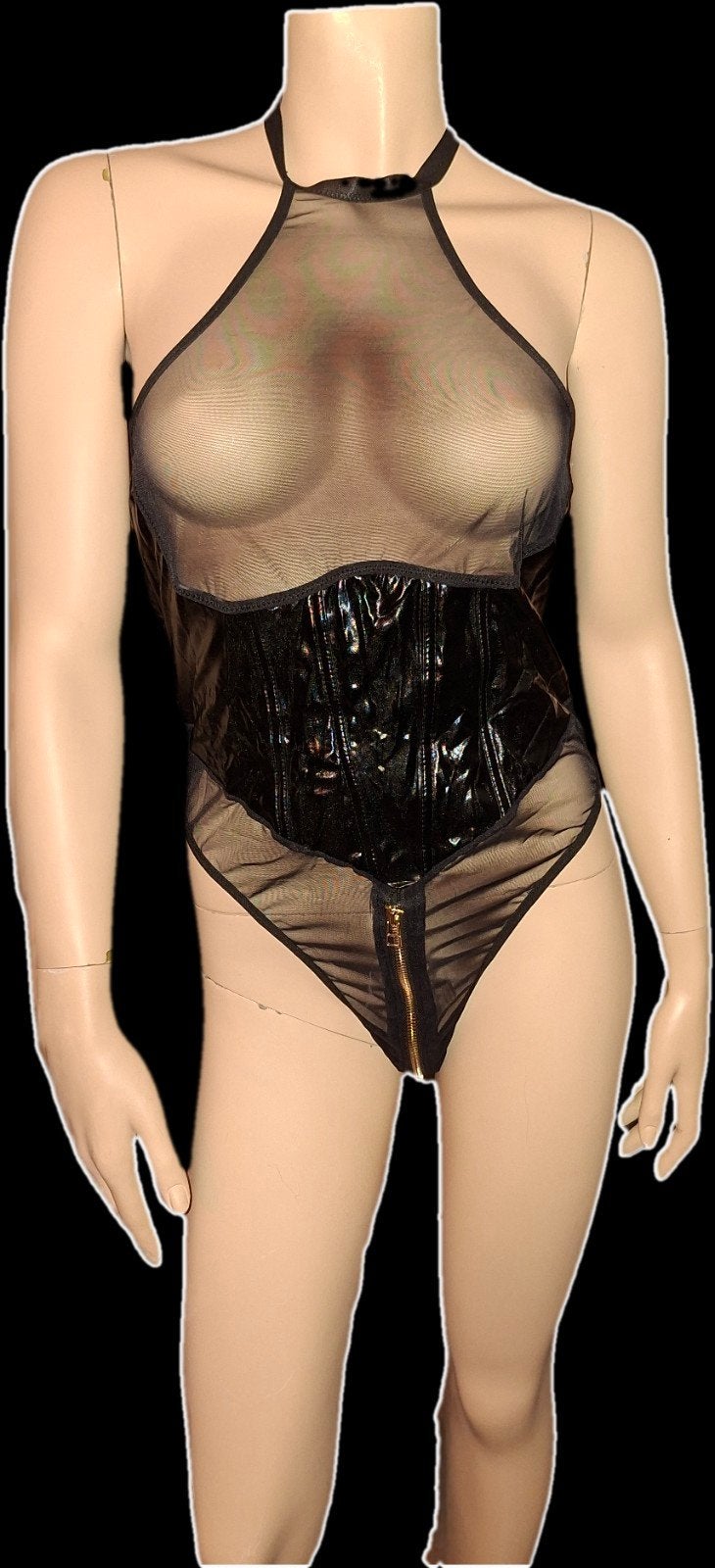 Nieuwe PU lakbody met kant - Maat L, Verzenden, Zwart, Body of Korset