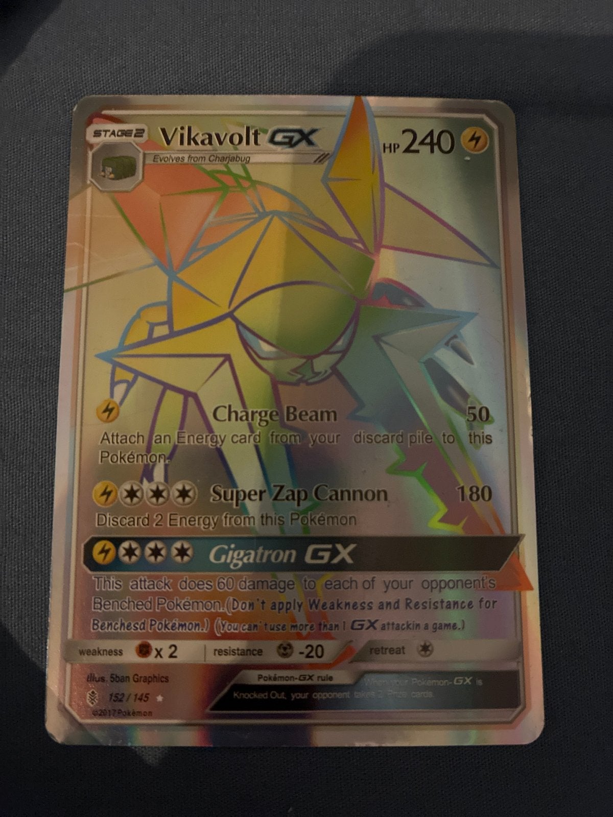 Vikavolt GX 152/145 Rainbow Rare Pokémon Kaart, Ophalen of Verzenden, Zo goed als nieuw, Losse kaart, Foil