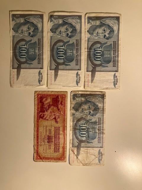 5 bankbiljetten van Joegoslavie, zie de foto's, Ophalen of Verzenden, Joegoslavië, Los biljet