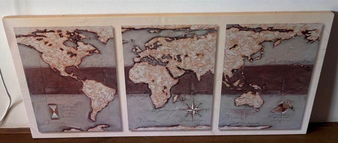 Grote Wereldkaart Canvas schilderij, Ophalen, Gebruikt, 50 tot 75 cm, 125 cm of meer