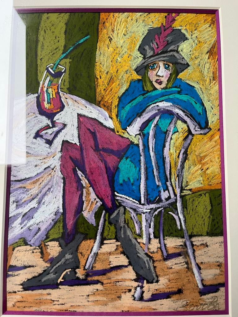 Gesigneerd Schilderij: Vrouw met Hoed en Cocktail, Ophalen of Verzenden