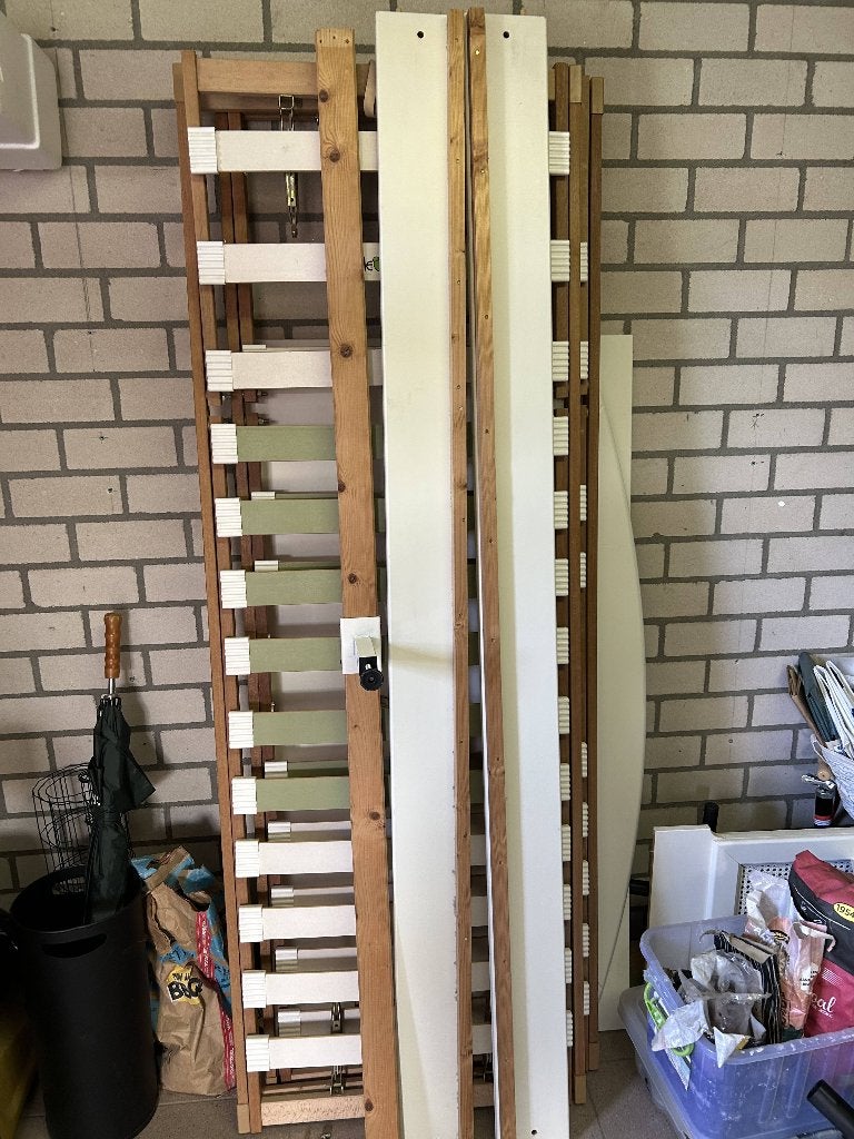 2 persoons bed met lattenbodem (2 x 1,4 m) GRATIS, Ophalen, Gebruikt, Wit, Tweepersoons