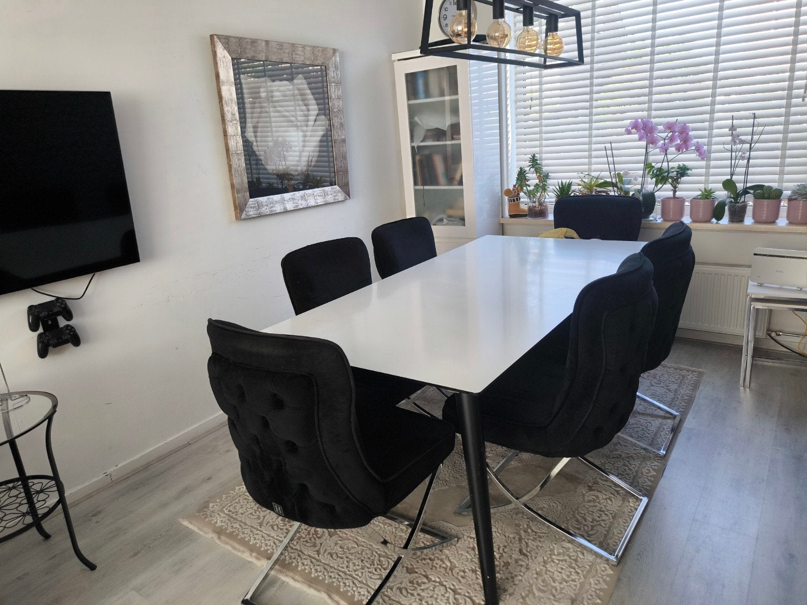 6 Luxe Zwarte Eetkamerstoelen – Fluweel – RVS Sledepo, Huis en Inrichting, Complete eetkamers, Ophalen, Zo goed als nieuw