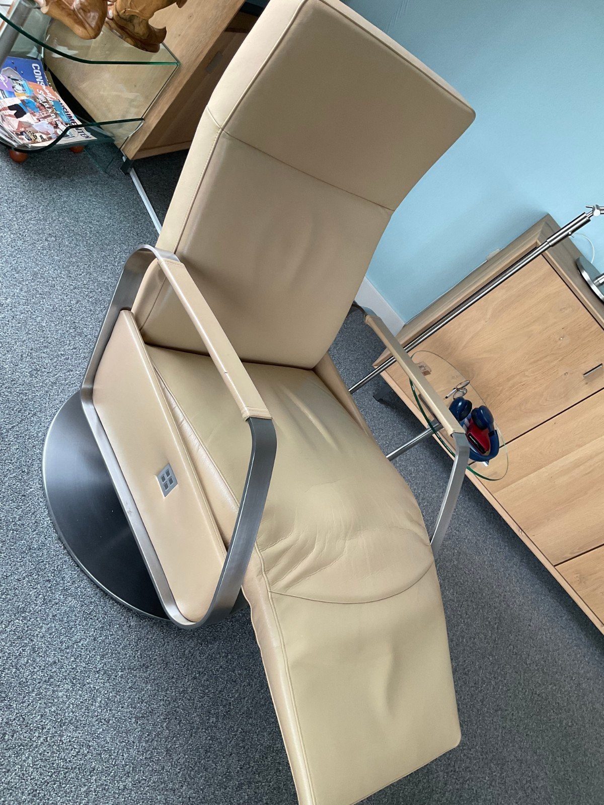 Relax fauteuil elektrisch. als nieuw, Ophalen, Minder dan 75 cm, Leer, Zo goed als nieuw