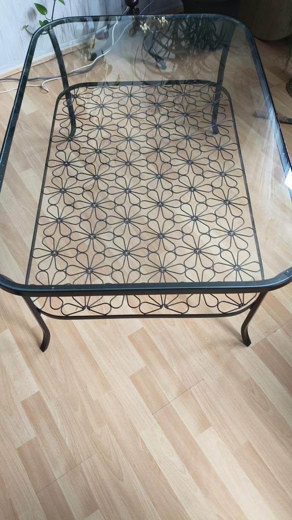IKEA Salontafel met glazen blad en metalen onderstel, Ophalen, Gebruikt, 100 tot 150 cm, 50 tot 100 cm