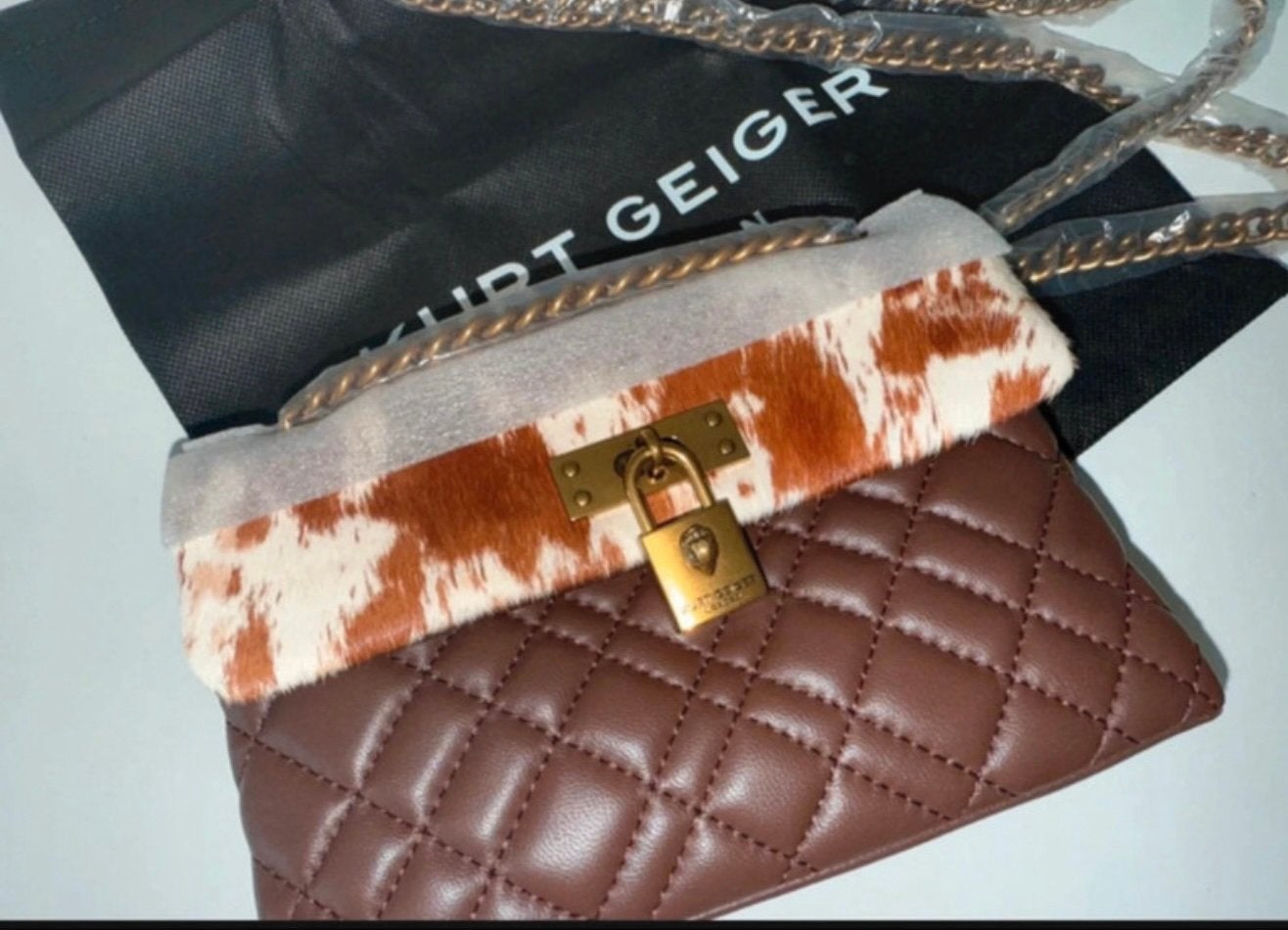 Kurt Geiger Mini Brixton tas bruin leer met koeienprint, Ophalen of Verzenden, Nieuw, Bruin, Schoudertasje