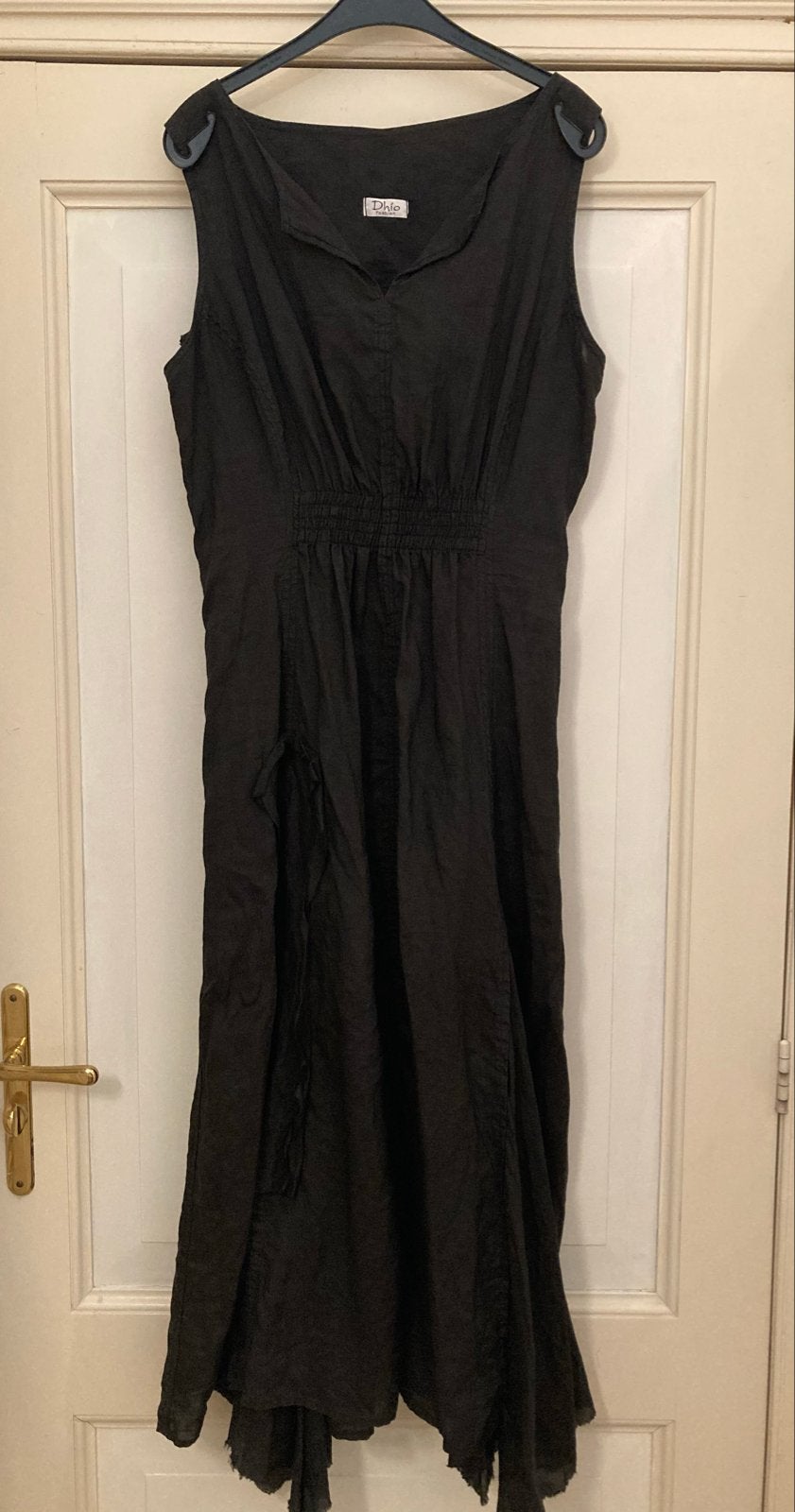 Dhio Fashion Zwarte Ramie Jurk - Maat 42, Zwart, Maat 42/44 (L), Ophalen of Verzenden, Zo goed als nieuw