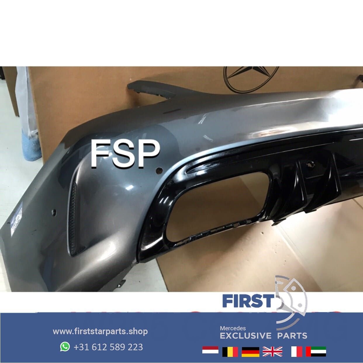 W205 C63 AMG FACELIFT ACHTERBUMPER + DIFFUSER ZWART ORIGINEE, -, -, Achter, Bumper