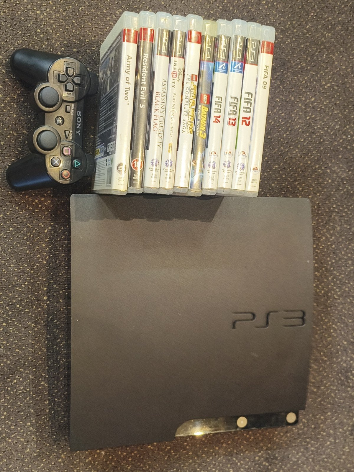 PlayStation 3 Slim met controller en 10 games, Spelcomputers en Games, Ophalen of Verzenden, 120 GB, Met 1 controller, Slim