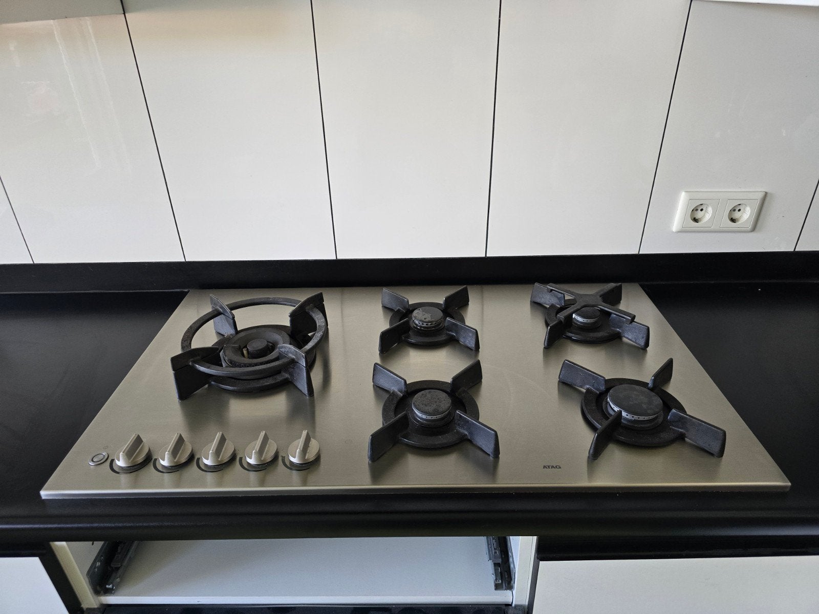ATAG Gasfornuis 5-pits RVS met kinderbeveiliging, Ophalen, Zo goed als nieuw, Inbouw, Gas