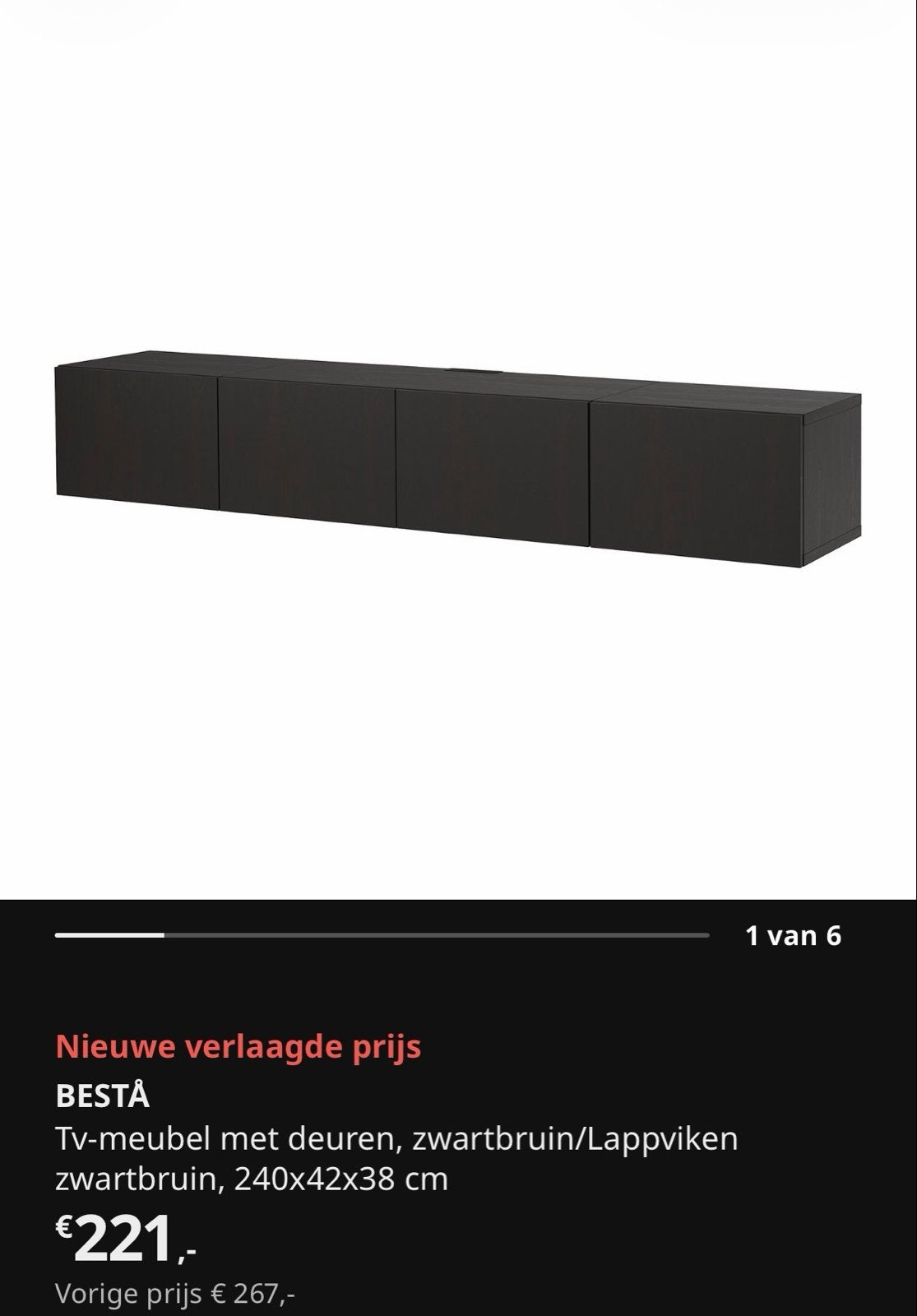 Ikea Besta TV-meubel 240 cm breed, zwartbruin, Ophalen, Zo goed als nieuw, 200 cm of meer, Minder dan 100 cm