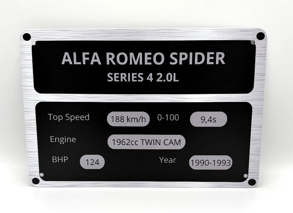 Alfa Romeo Spider typeplaatje bord, Verzamelen, Ophalen of Verzenden, Nieuw, Reclamebord