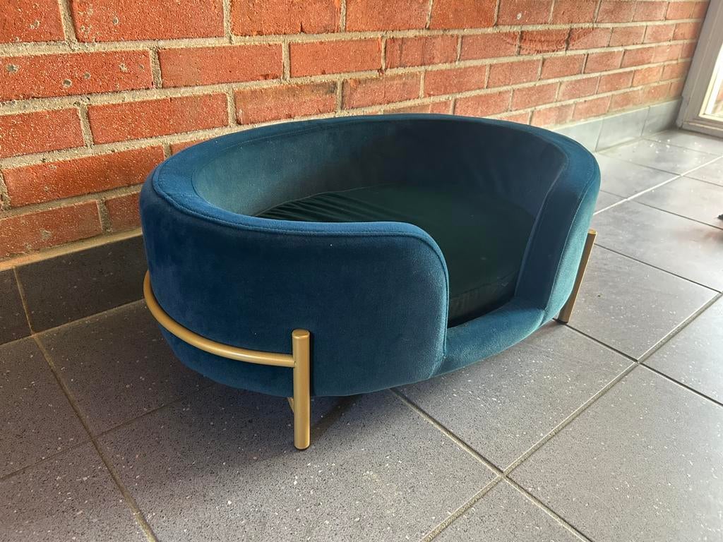 Luxe Oval Velvet Pet Bed Teal Blue 64x41x24cm zomer enwinter, Dieren en Toebehoren, Katten-accessoires, Ophalen of Verzenden, Zo goed als nieuw