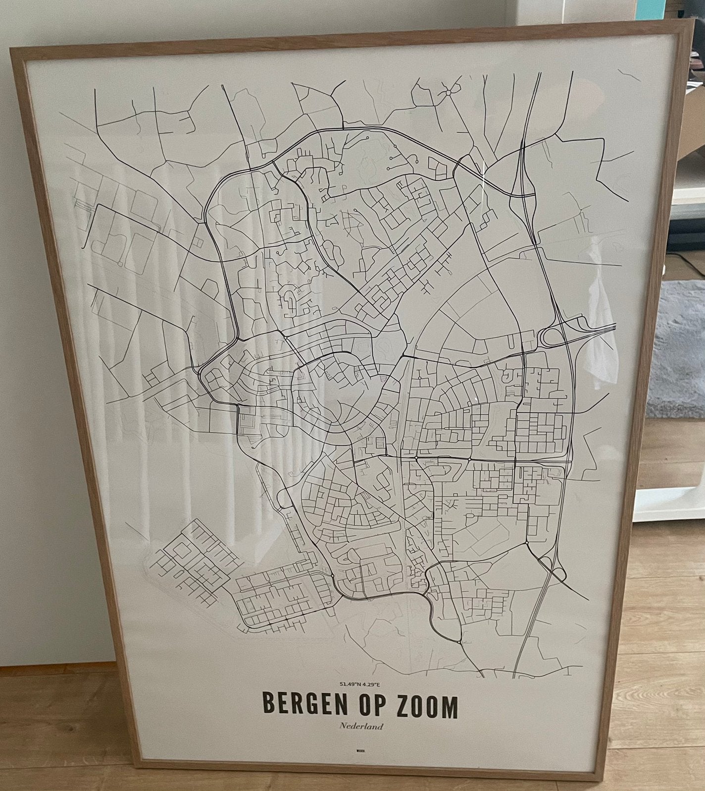 Stadskaart Bergen op Zoom in lijst (Wijck), Ophalen, 75 – 100, 50 tot 75 cm, Print