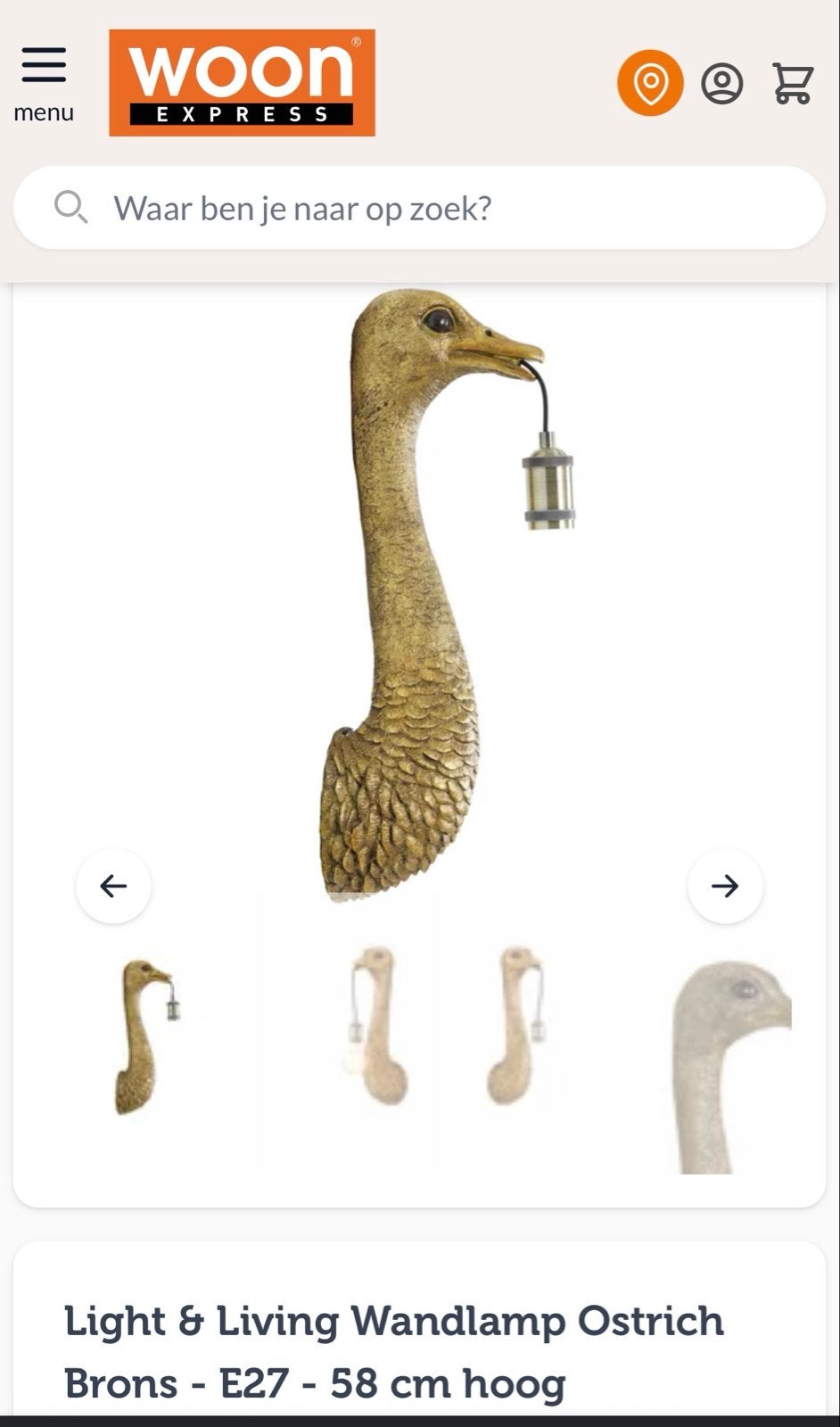 Light & Living Wandlamp Ostrich Brons - E27 - 58 cm hoog, Metaal, Nieuw, Goud, E27 (groot)