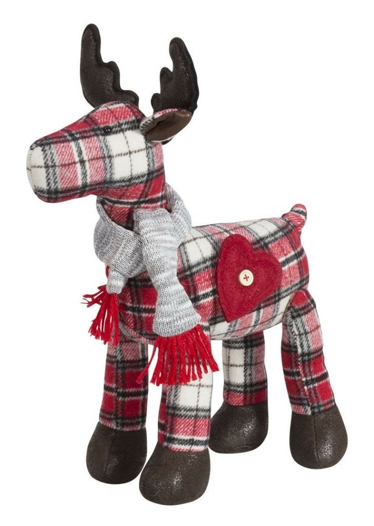 Moose / Rendier Kerstdecoratie Geblokt Rood-Wit Hoogte 37 cm, Diversen, Kerst, Ophalen of Verzenden, Nieuw