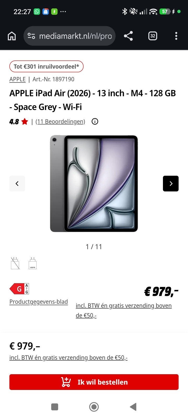 Apple iPad air 2026 m4 128gb 13 inch nieuw in doos, Computers en Software, Apple iPads, Ophalen, Nieuw, Zwart, Apple iPad Air