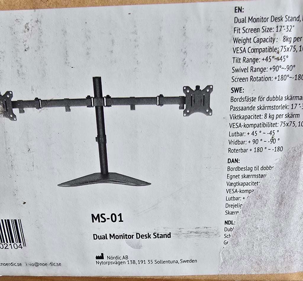 New MS-01 Dual Monitor Desk Stand - 17"-32" schermen, Computers en Software, Monitoren, Nördic, Nieuw, Ophalen of Verzenden, Ultra HD (4K)