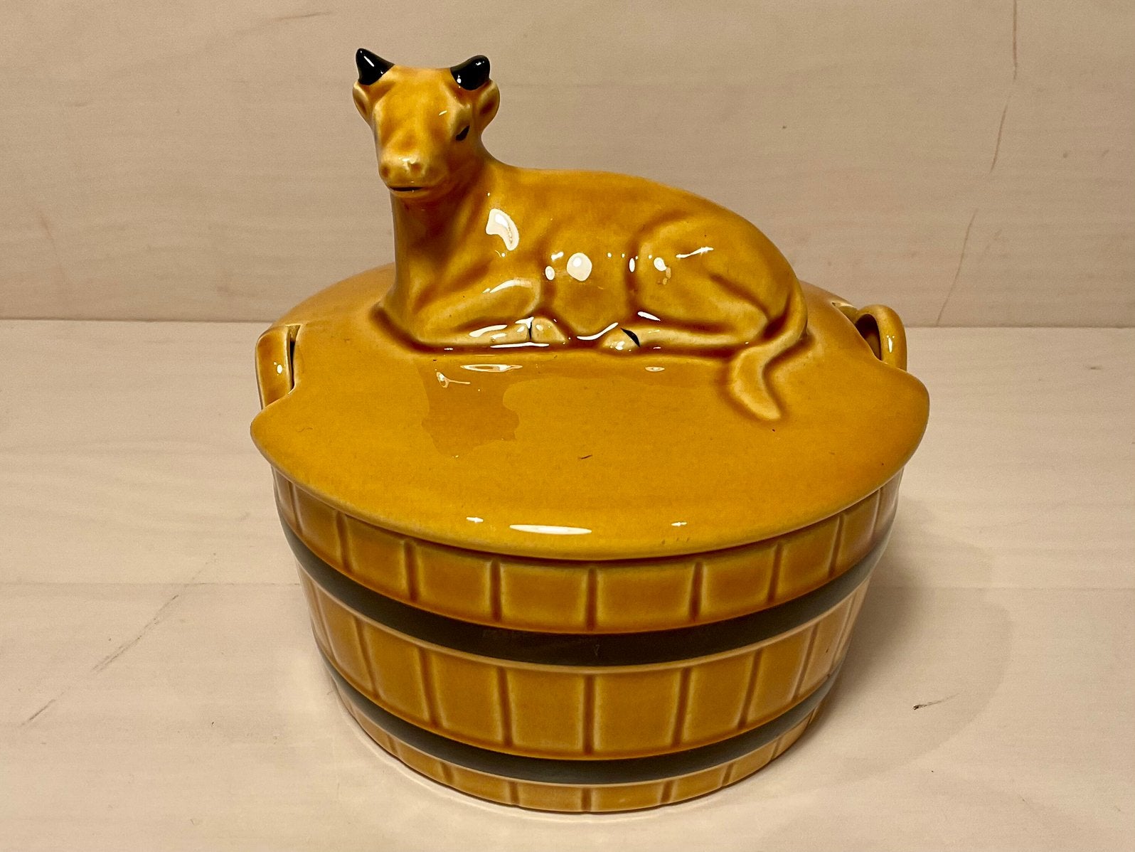 Vintage keramiek boterton met koe onbeschadigd, Ophalen of Verzenden
