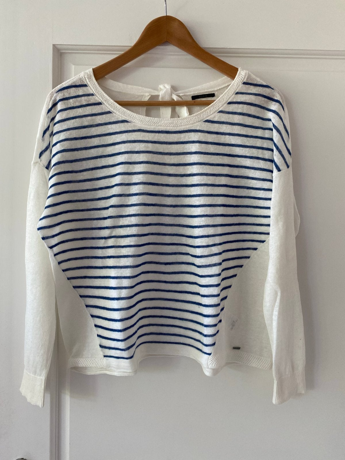 IKKS Linnen Trui Wit/Blauw Gestreept Maat M, Ophalen of Verzenden, Zo goed als nieuw, Maat 38/40 (M), Wit