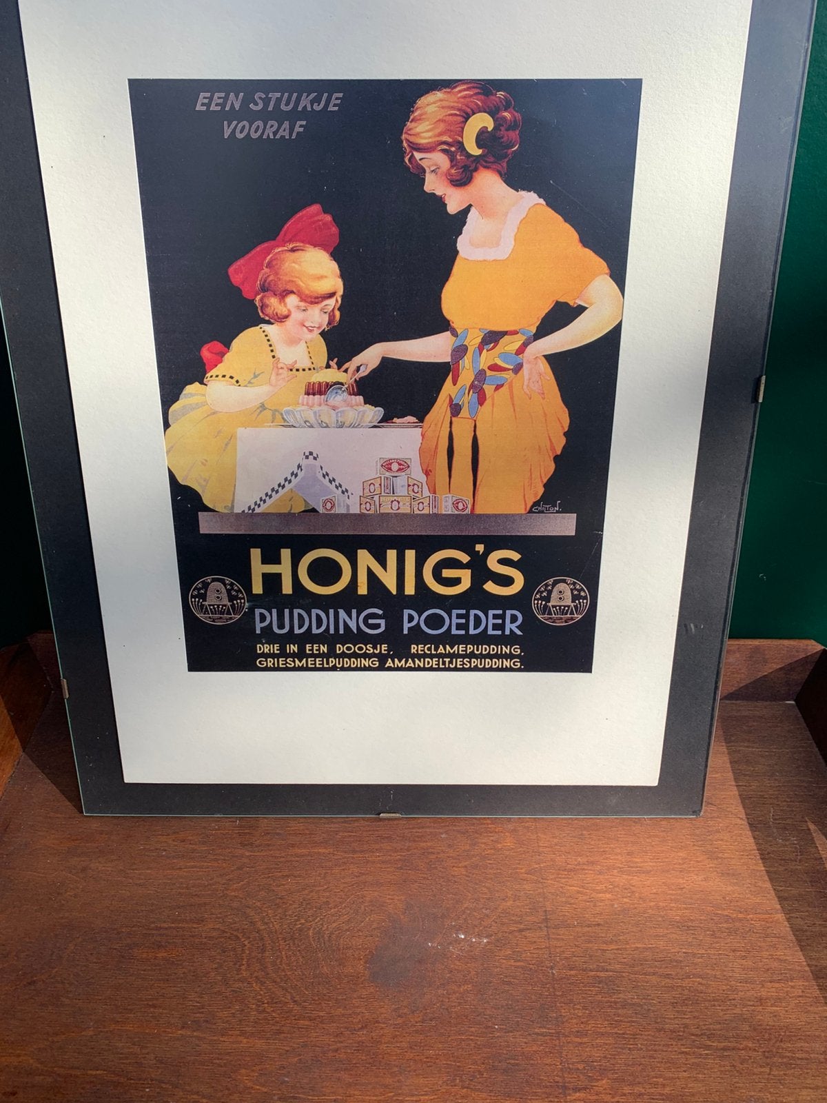 Vintage Honig Reclame-Affiche "Pudding Poeder" ingelijst, Verzamelen, Ophalen, Gebruikt, Reclamebord
