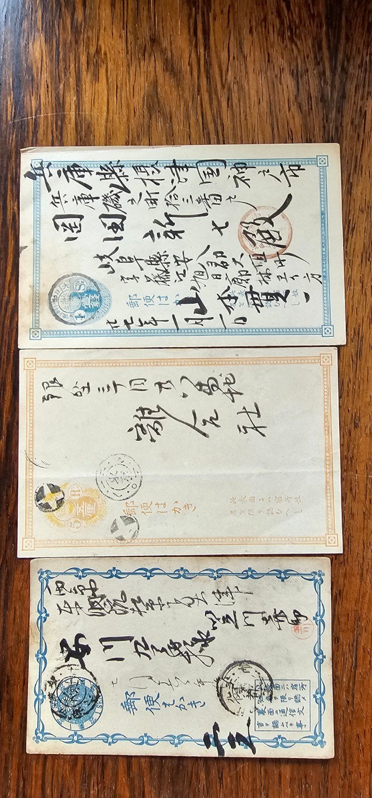 3 Oude Japanse Briefkaarten (Poststukken), Verzenden, Voor 1920, Gelopen, Overige thema's