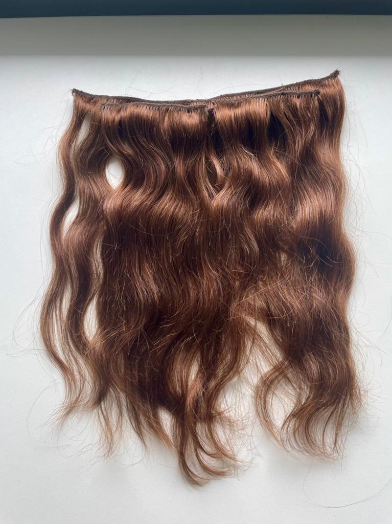Remy Echt Haar Clip-In Extensions Koperbruin Golvend 35cm, Ophalen of Verzenden, Zo goed als nieuw, Pruik of Haarverlenging