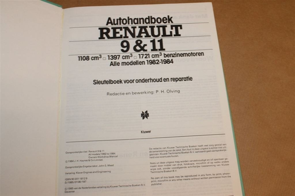 Autohandboek Renault 9 & 11 — Onderhoud & Reparatie 1982-84, Ophalen of Verzenden