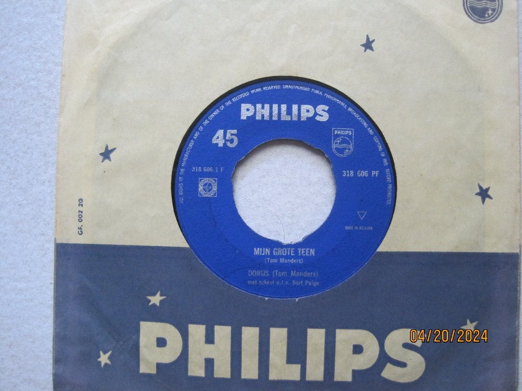 Dorus (tom manders)   -   Mijn grote teen, Originele persing, 7 inch, Ophalen of Verzenden, Zo goed als nieuw