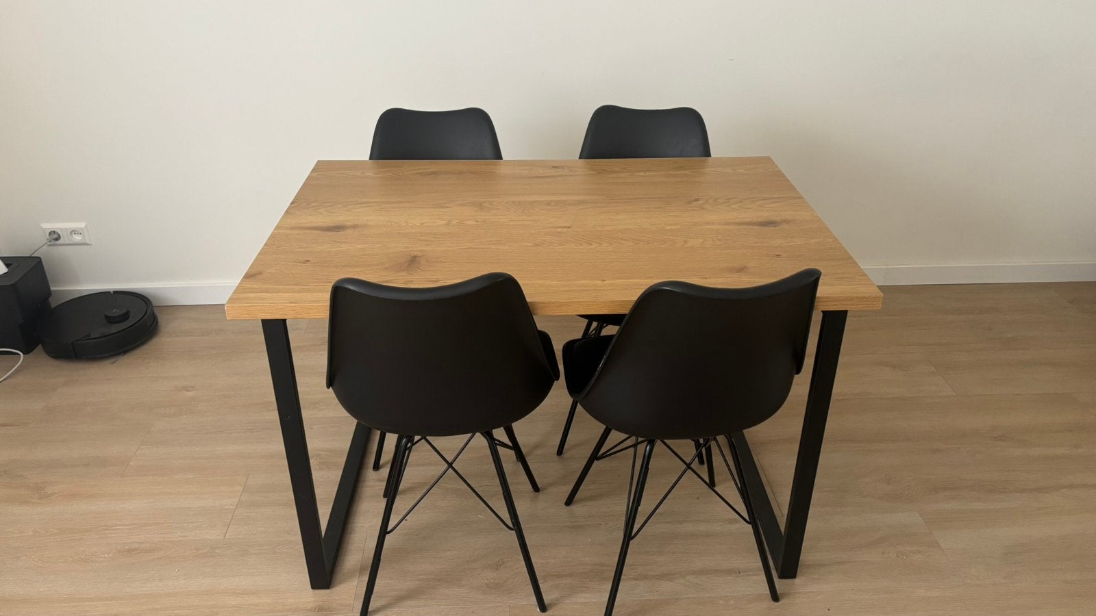 Jysk Eettafel + 4 eetstoelen, Ophalen, 100 tot 150 cm, Eikenhout, 50 tot 100 cm