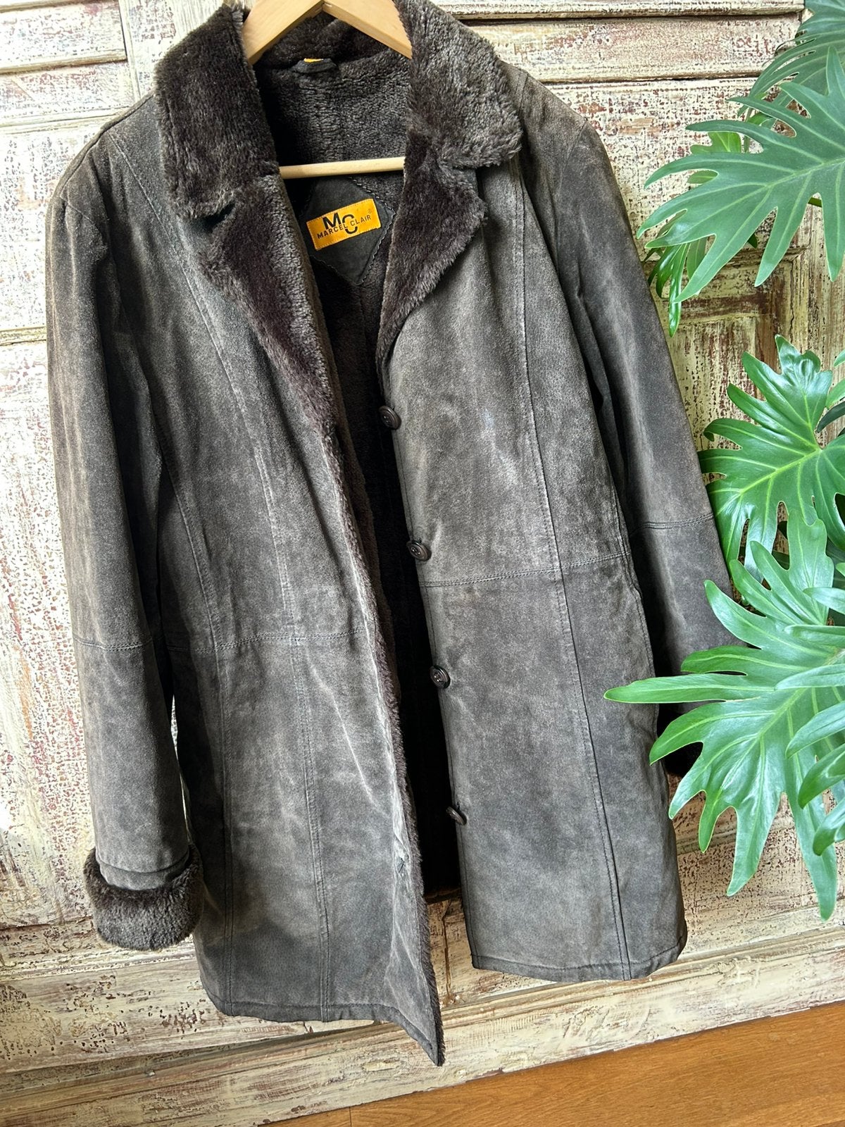 Marcel Claire bruine suede leren jas maat L, Ophalen of Verzenden, Zo goed als nieuw, Maat 42/44 (L), Bruin