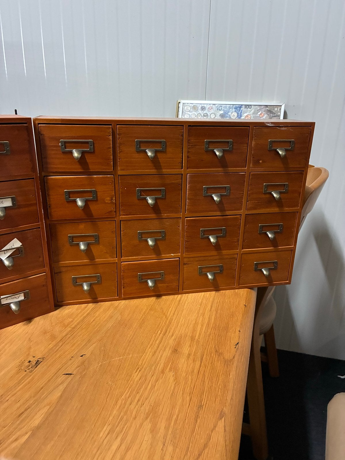 Vintage houten ladekastje - 2 stuks, Ophalen of Verzenden