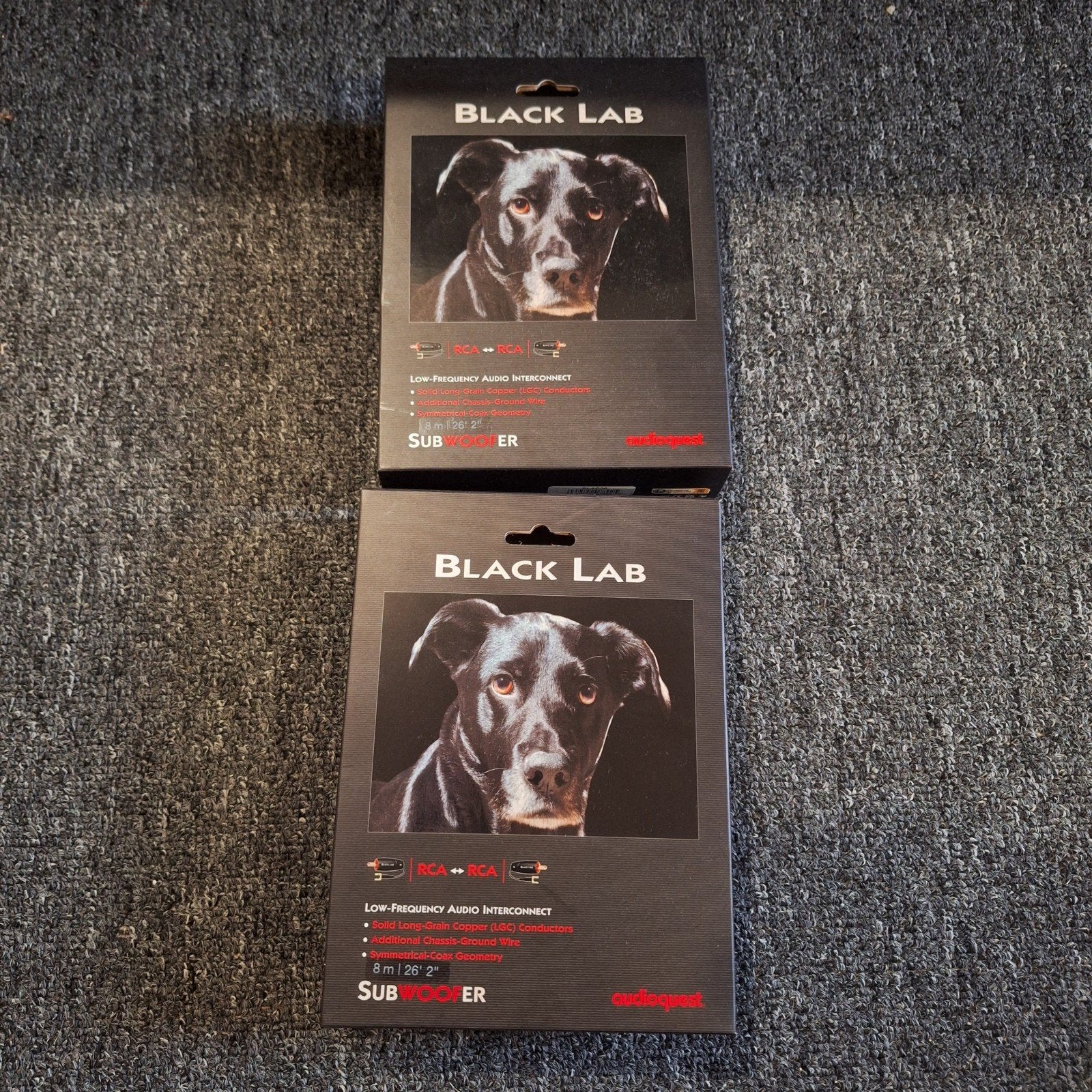 2x AudioQuest Black Lab Subwoofer Kabel 8m RCA, Ophalen of Verzenden, Nieuw, 5 tot 10 meter, Interlink-kabel