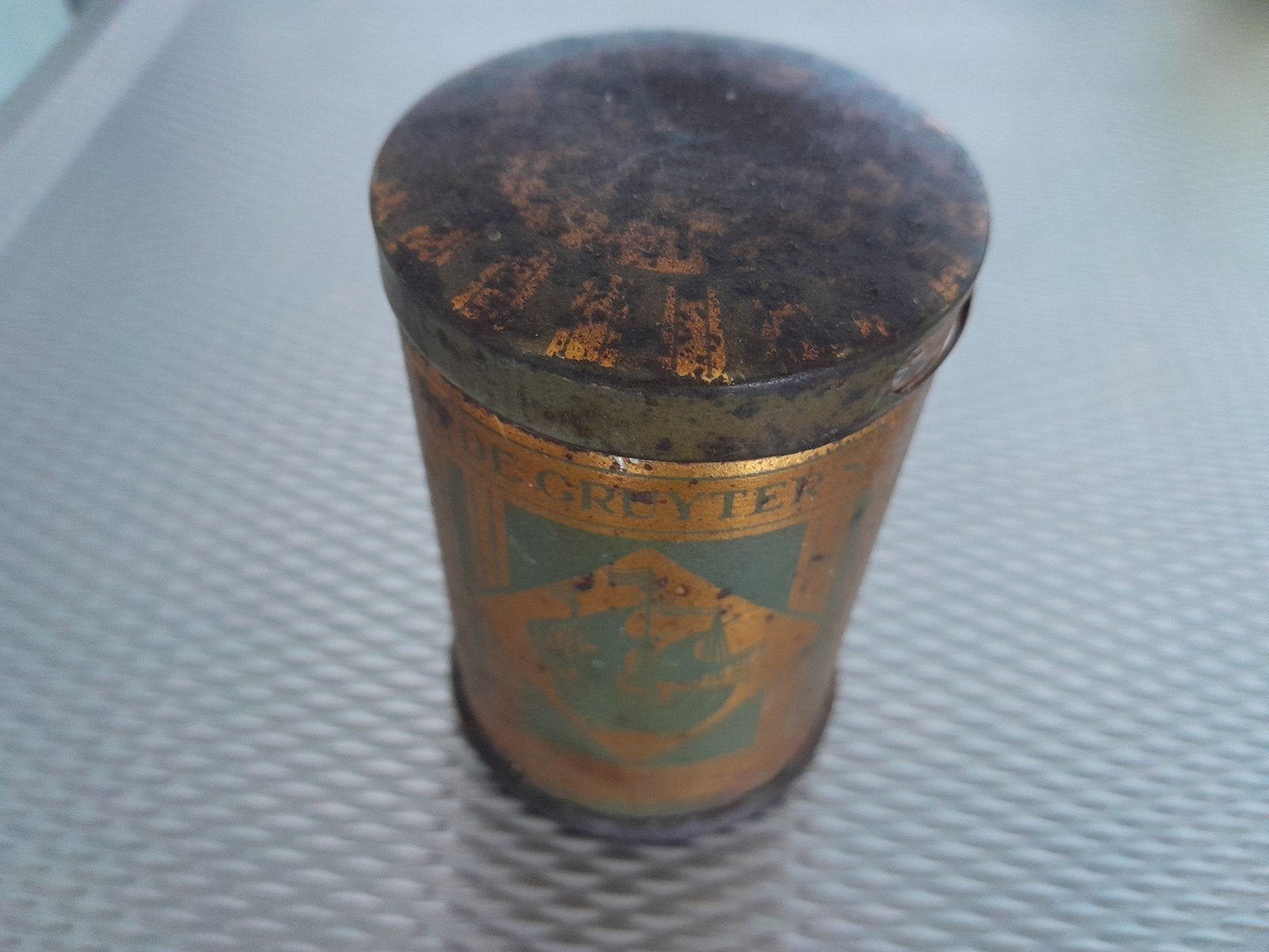 Antiek De Gruyter blikje met inhoud, Ophalen of Verzenden