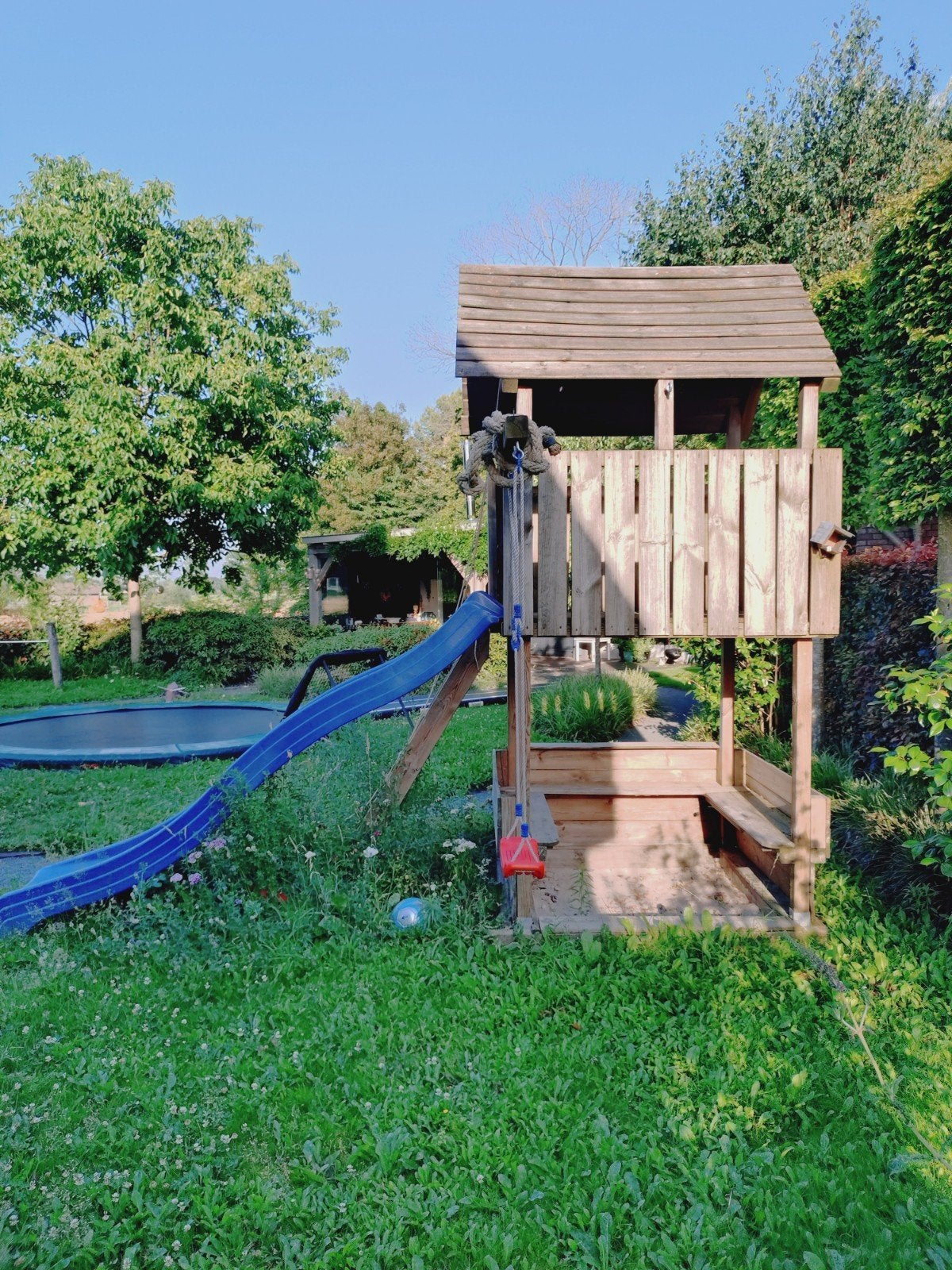 Houten Speelhuisje met Glijbaan en Zandbak, Ophalen, Gebruikt, Zandbak