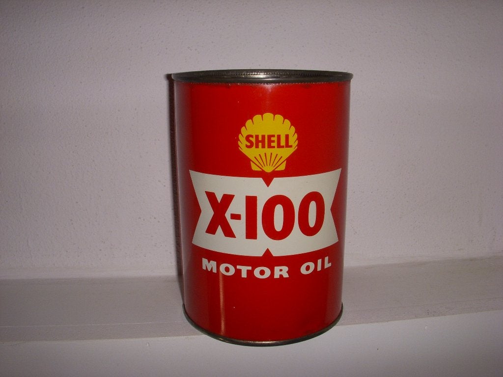 OUD blik Shell X-100 Motor Oil, Verzamelen, Blikken, Ophalen of Verzenden, Gebruikt, Overige, Overige merken