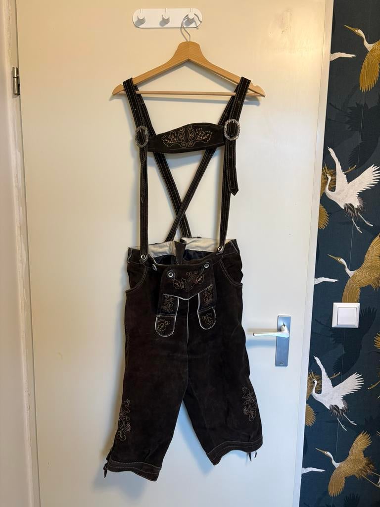 Lederhosen maat 50 met bretels, nette staat, Carnaval, Maat 48/50 (M), Ophalen of Verzenden, Zo goed als nieuw