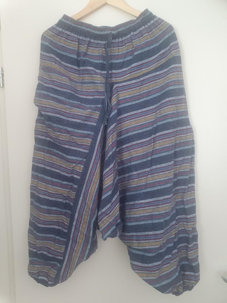 Hippie broek, wol, zonder label, maat S (eigen schatting), Blauw, Ophalen of Verzenden, Maat 36 (S), Lang