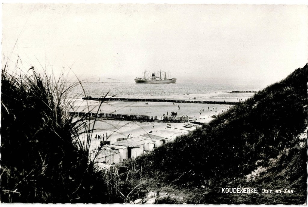 Koudekerke (Z) Duin, strand en zee gelopen,supermarkt Schout, Verzenden, 1940 tot 1960, Gelopen, Zeeland