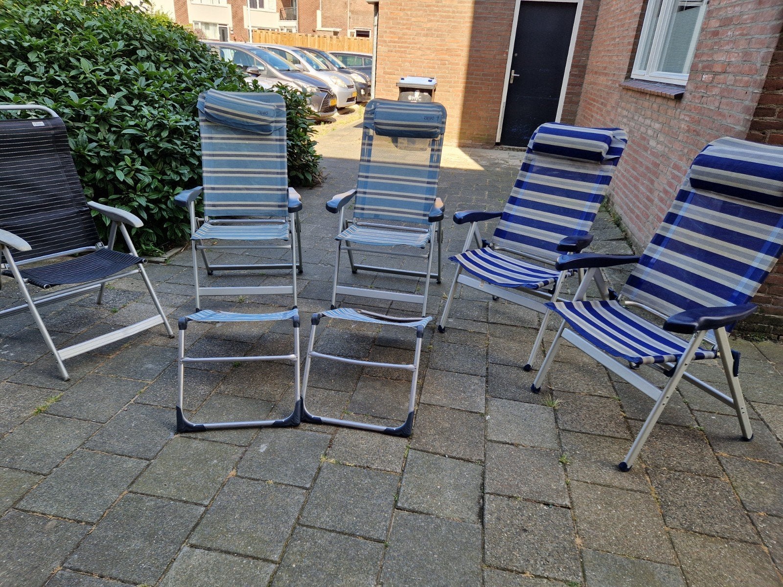4 Crespo standenstoelen met hoofdsteun en voetenbank, Ophalen, Gebruikt, Campingstoel