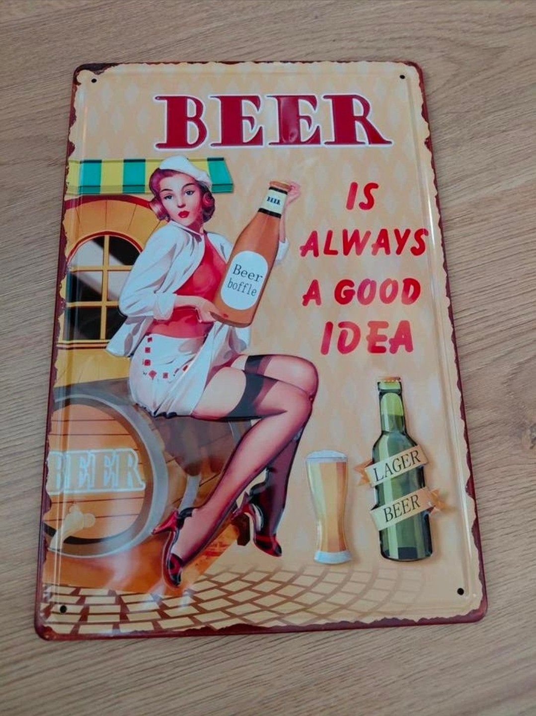 Bier metalen bord Beer is always a good idea., Verzamelen, Biermerken, Ophalen of Verzenden, Zo goed als nieuw, Reclamebord, Plaat of Schild