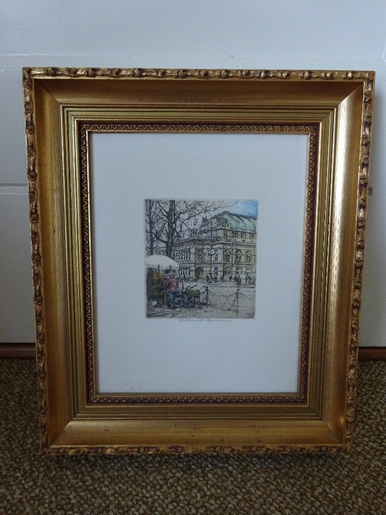 Ets van Robert Kasimir in mooie lijst, Antiek en Kunst, Kunst | Etsen en Gravures, Stadsgezicht, Ophalen of Verzenden, Gesigneerd