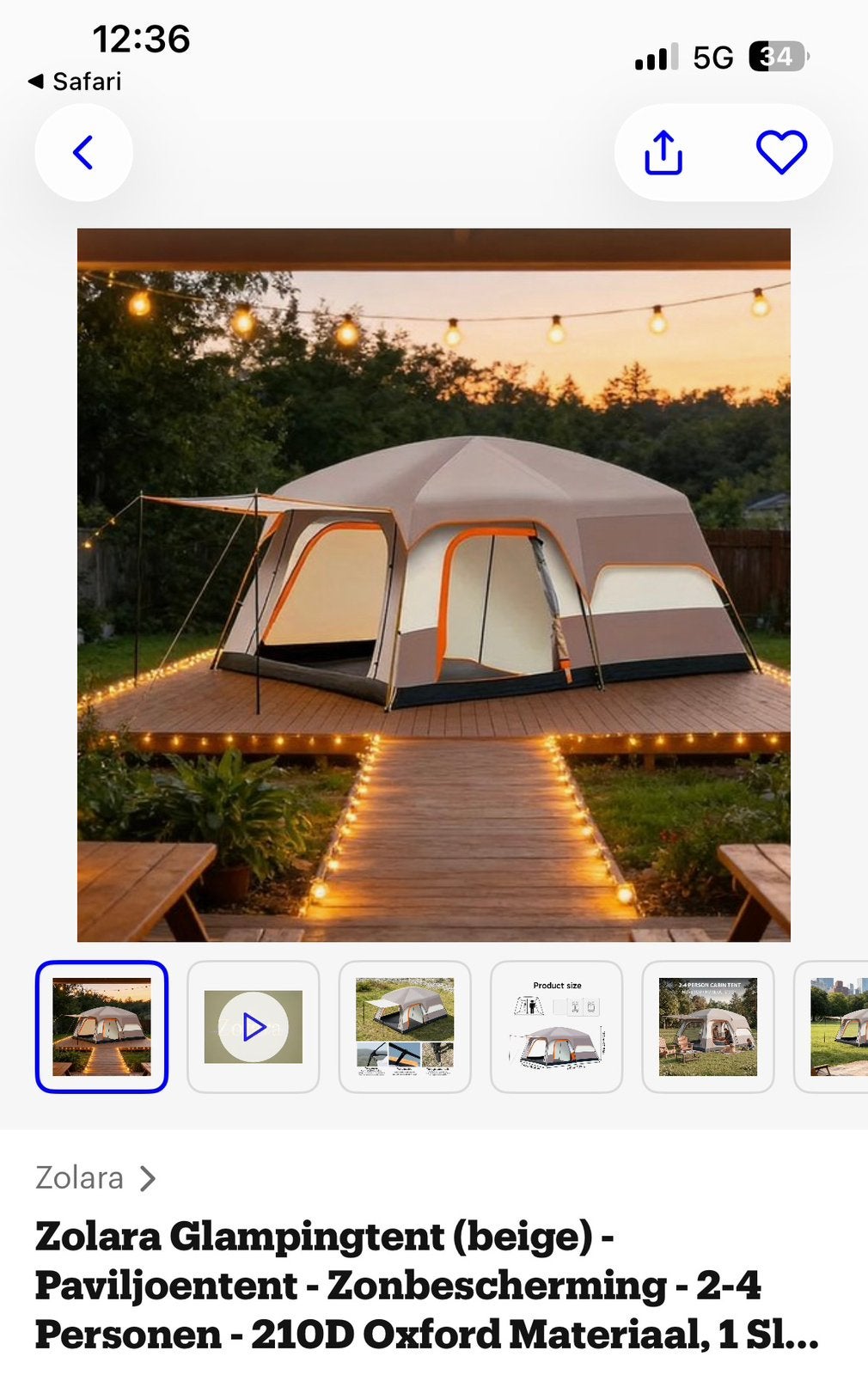 Glamping tent (beige) - nieuw (in de originele verzenddoos), Ophalen of Verzenden, Zo goed als nieuw
