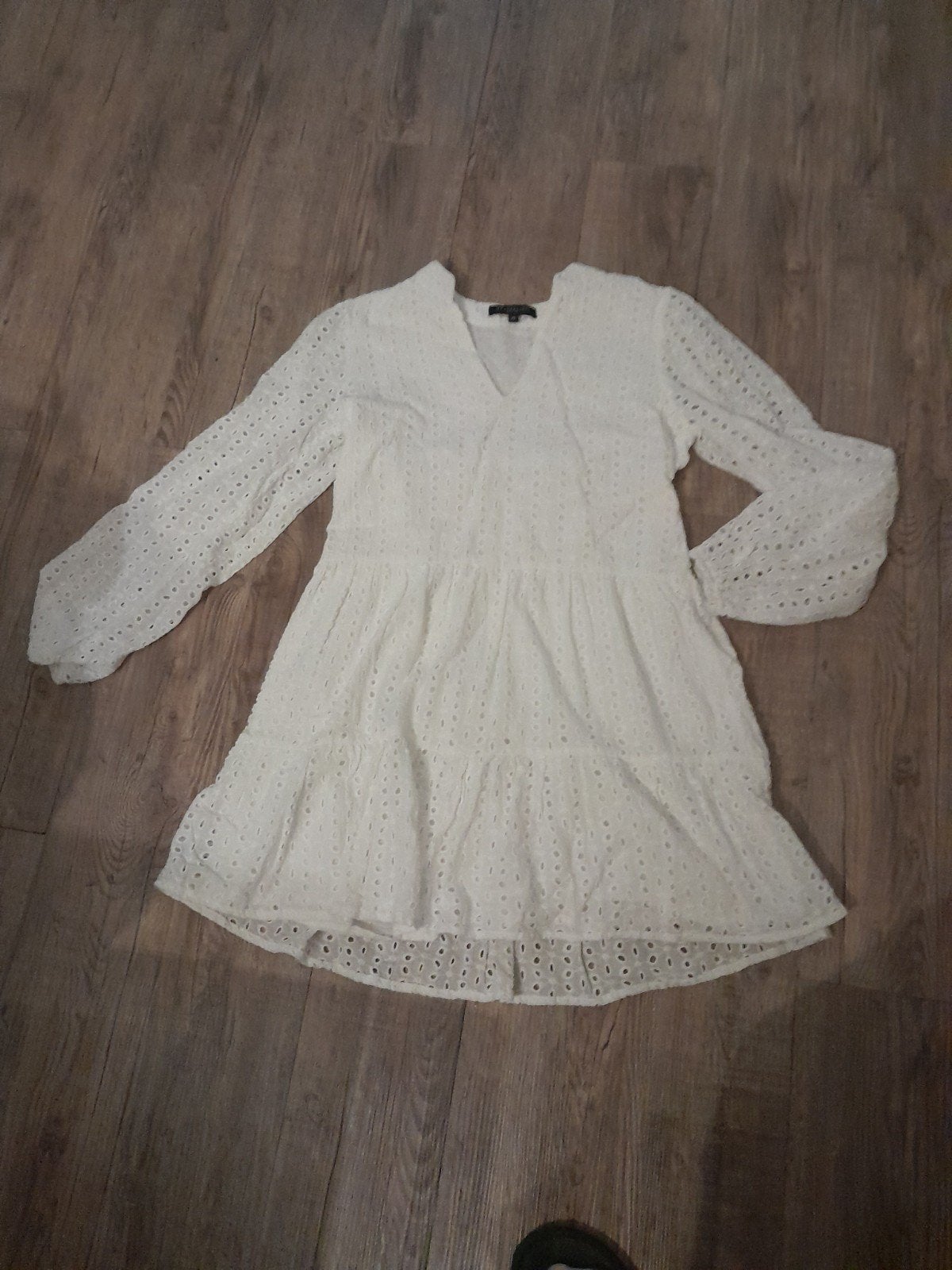 wit A lijn jurkje maat M met opgewerkte mouw en onderjurk, Kleding | Dames, Maat 38/40 (M), Wit, Ophalen of Verzenden, Zo goed als nieuw