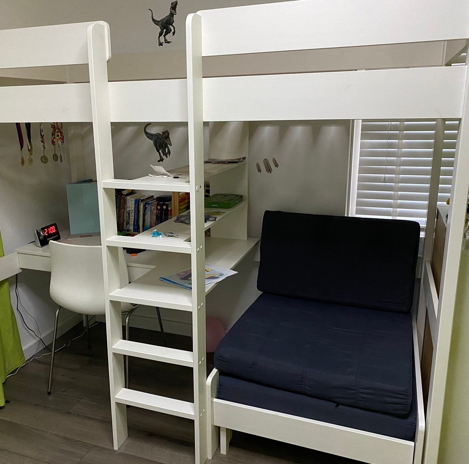 Hoogslaper met uitschuifbaar bed, bureau en opbergruimte, Ophalen, Gebruikt, 160 tot 180 cm, Tweepersoons