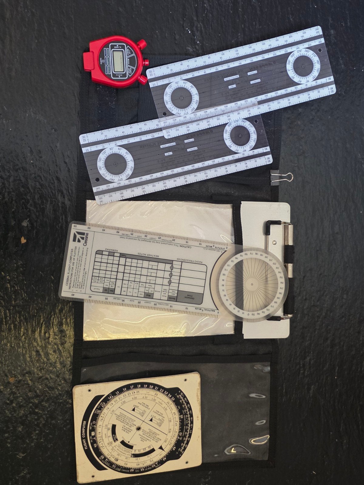 Vliegcomputer Set: E6B, Plotter, Stopwatch & Map Case, Ophalen of Verzenden